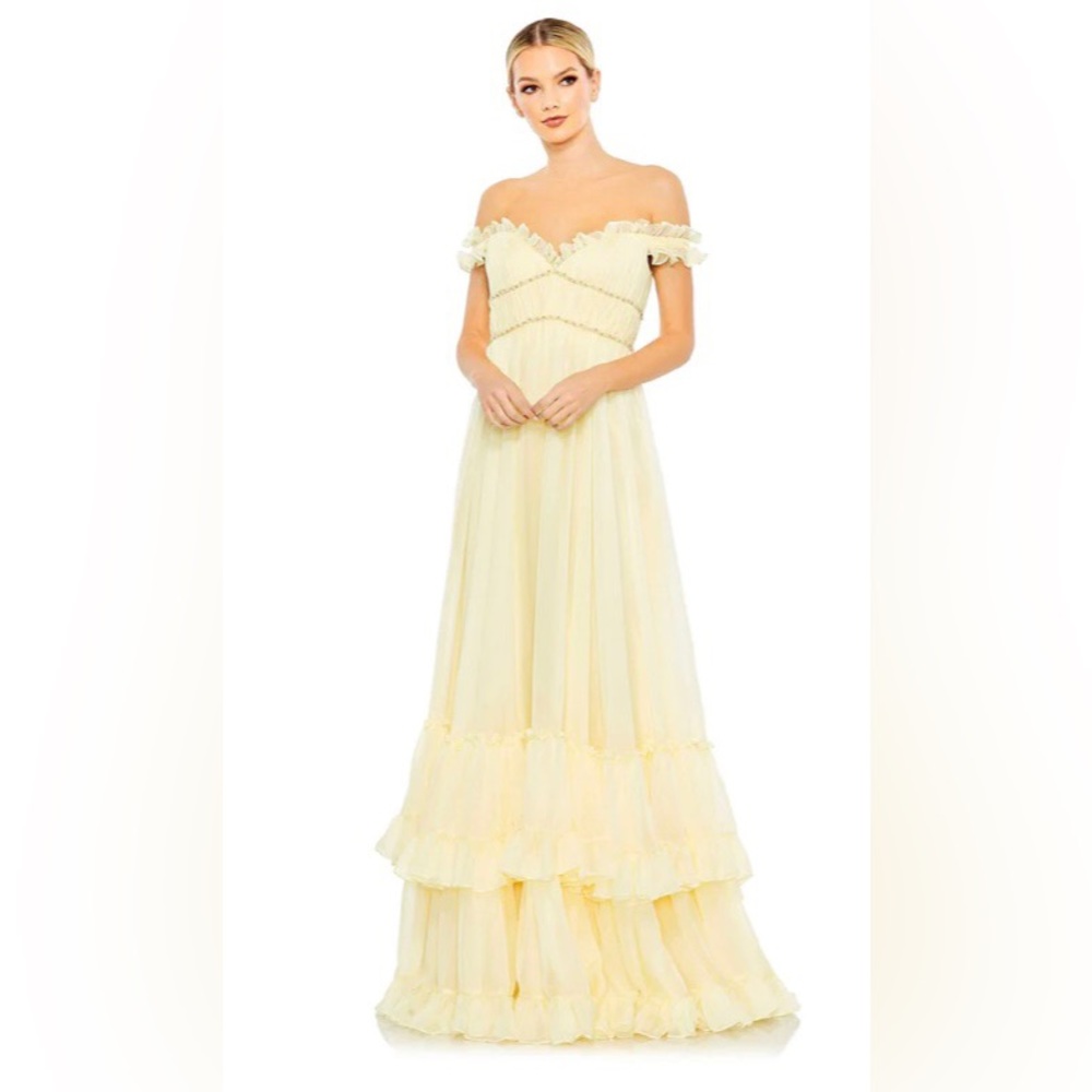 Mac Duggal Ruffle Tiered Babydoll Flowy Gown Bridesmaid Dress
